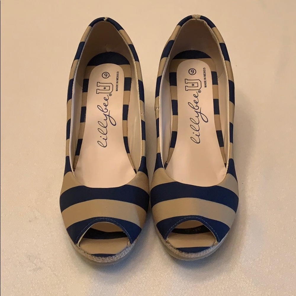 Lillybee wedges - Size 9 - navy blue & gold